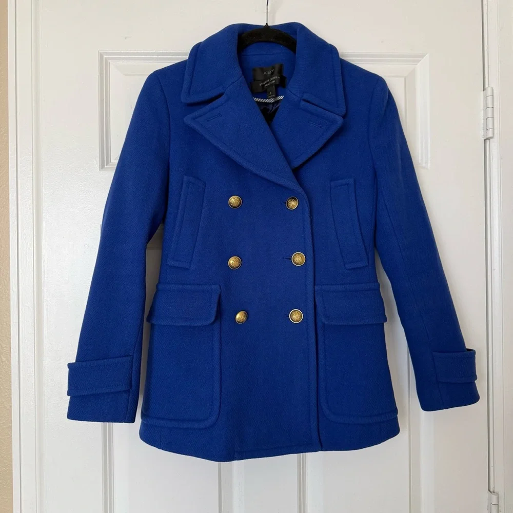 J. Crew Stadium Cloth by Nello Gori Royal Blue Wool Double Breasted Coat Size 2 - Picture 2 of 16
